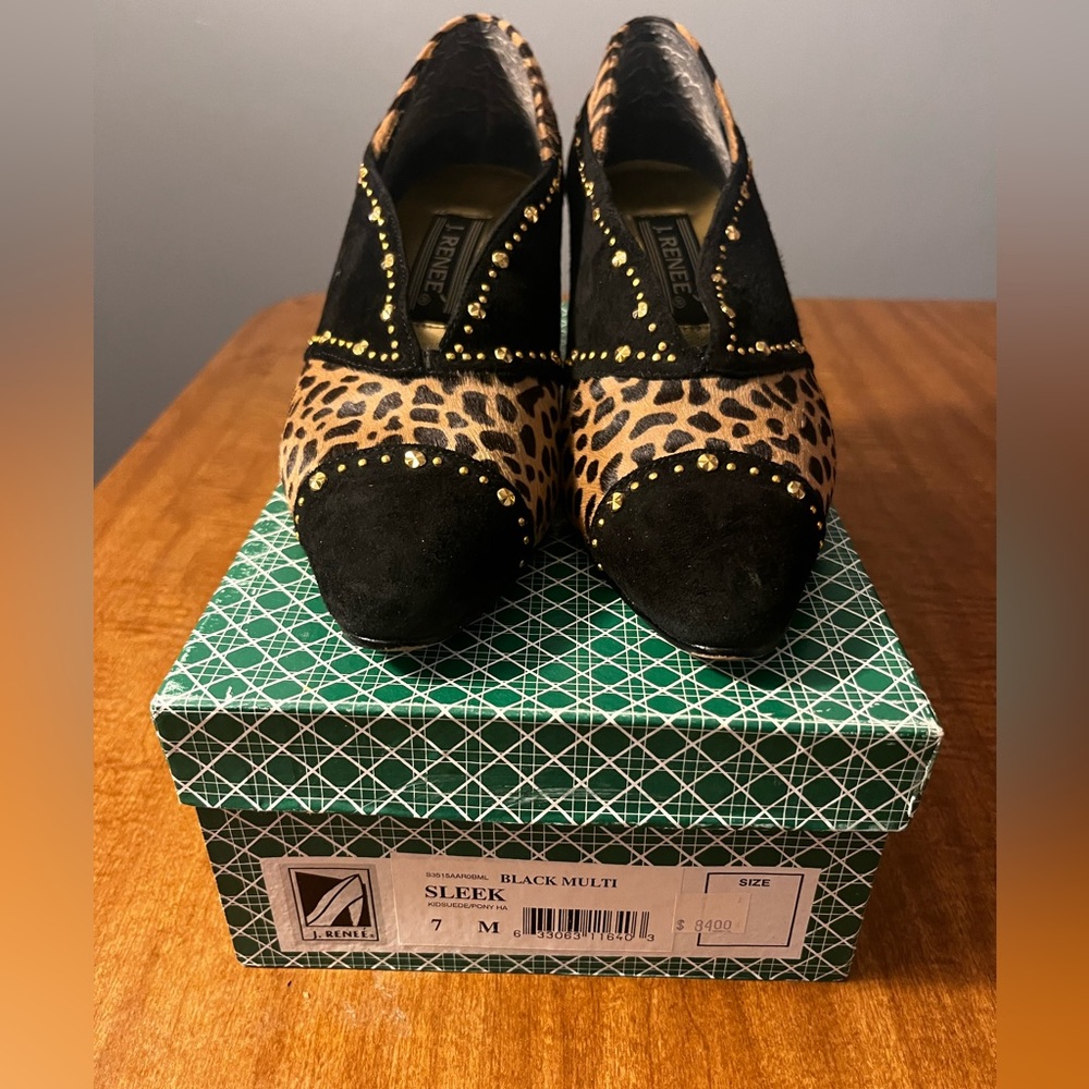 J. Reneé, black multi color, printed heels, size 7